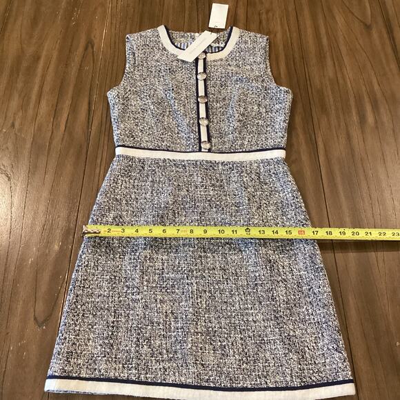Veronica Beard Julie Tweed boucle A-Line Mini dress blue sleeveless knit 2 - Picture 3 of 10